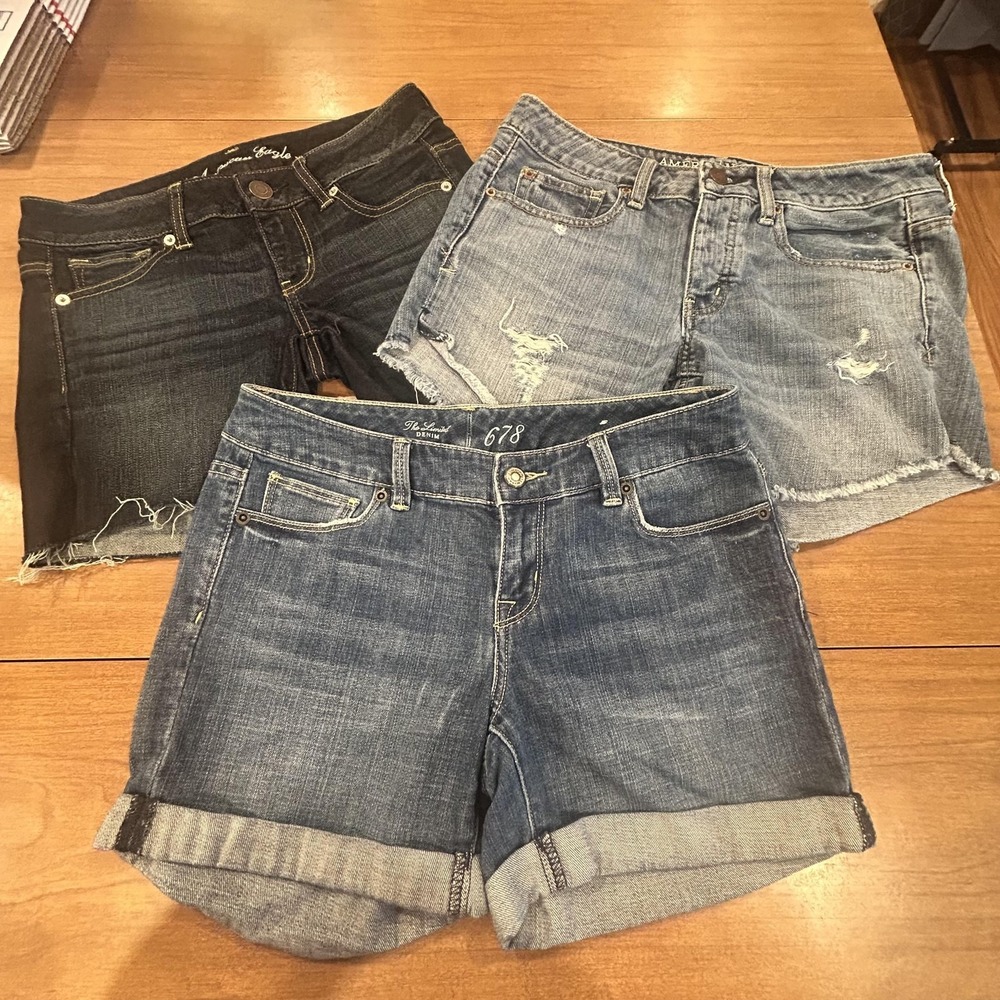 Set 3 American Eagle‎ The Limited Jean Shorts Womens 4 Blue Cut-Off Stretch